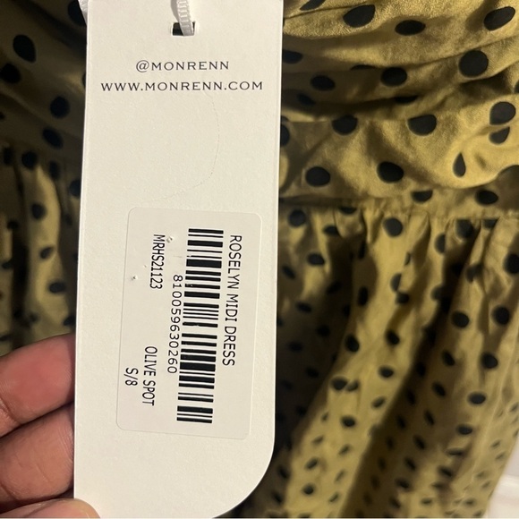 Mon Renn Roselyn Midi Dress Olive Black Polka Dots Size Small NWT - Picture 14 of 16